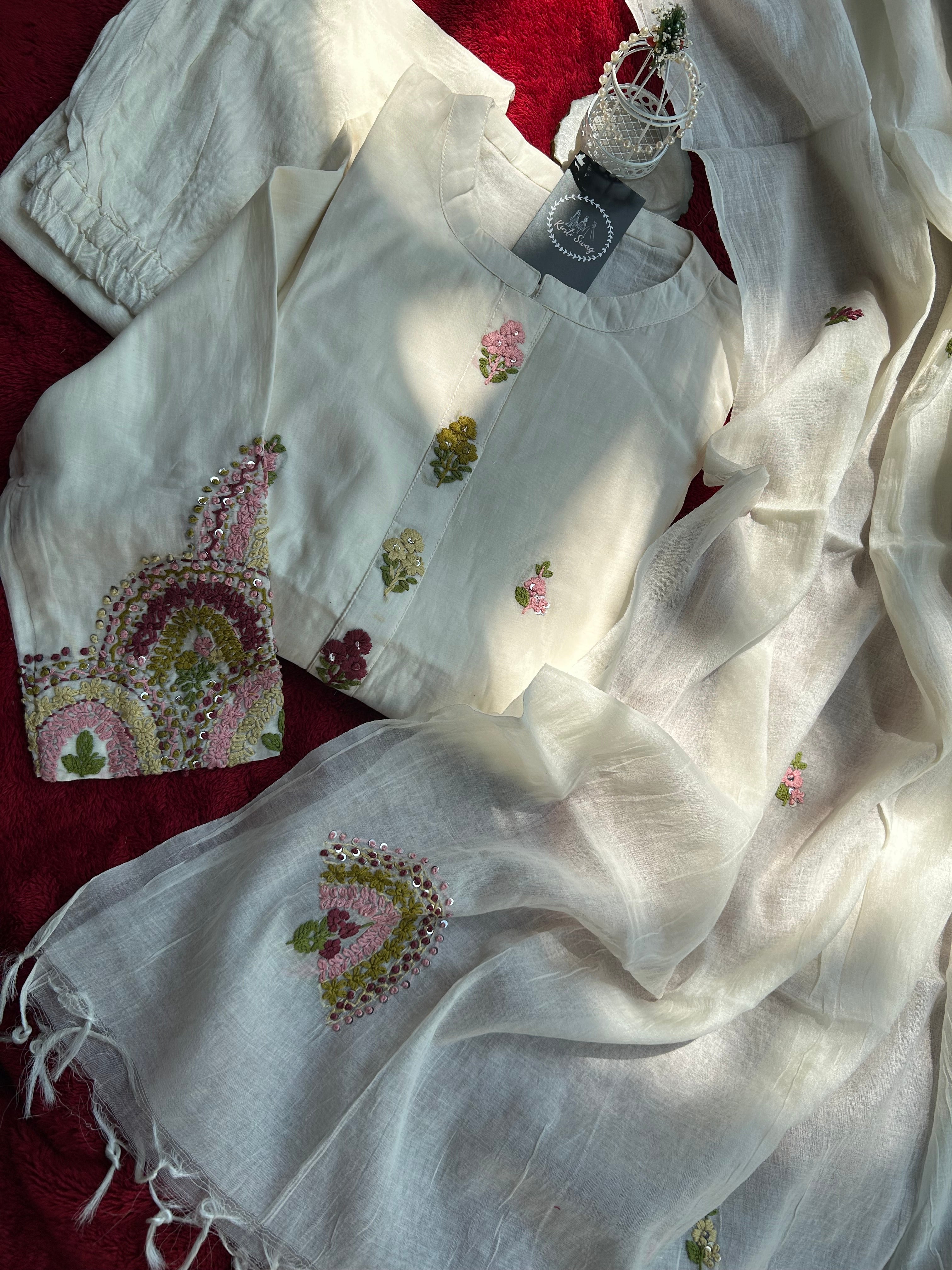 “NUPUR” Mul Chanderi Thread Embroidered Suit Set ✨♥️ | KurtiSwag