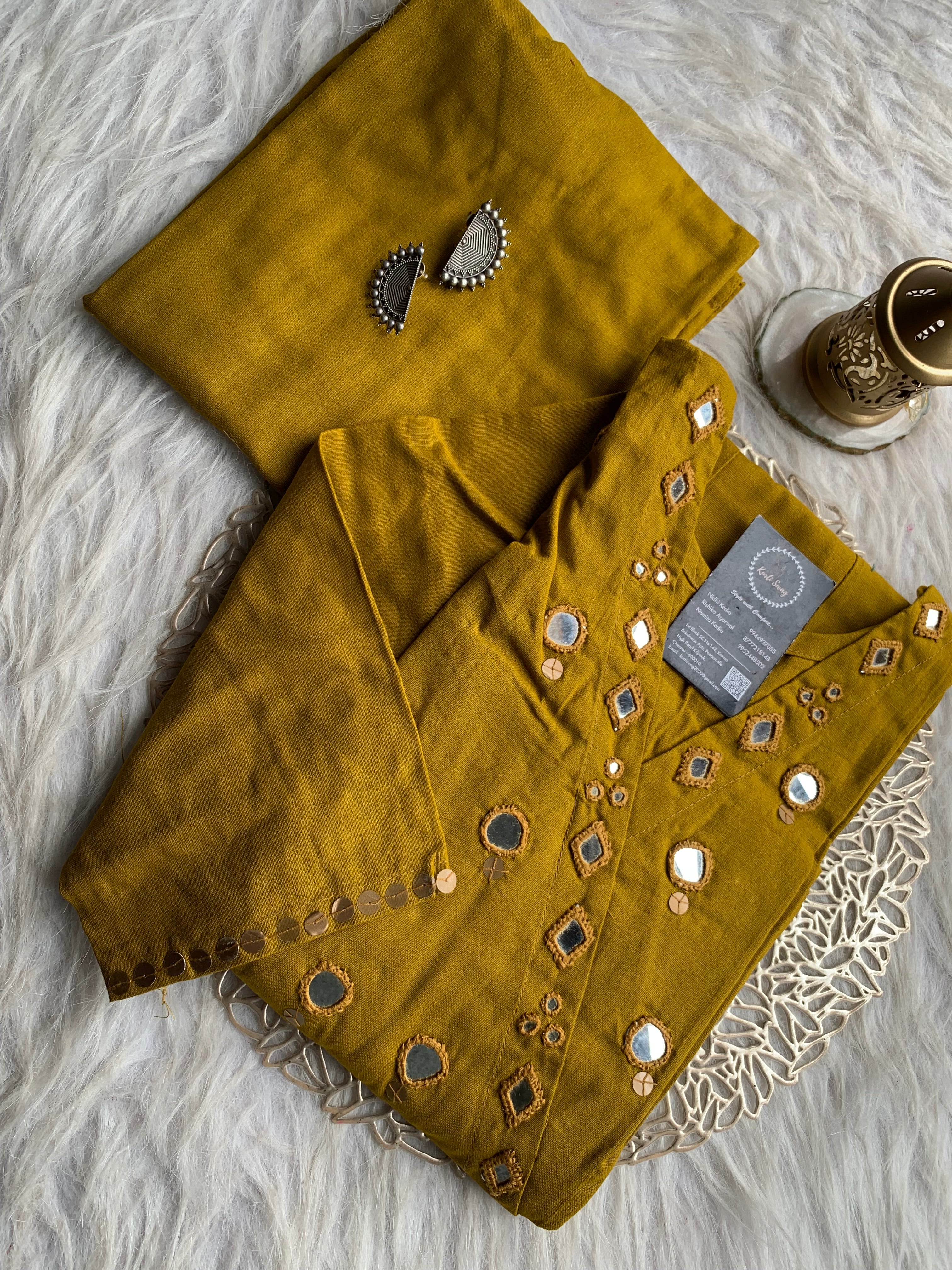“SAANJH” Premium Mirror Work Cotton Kurta and Pant Set | KurtiSwag
