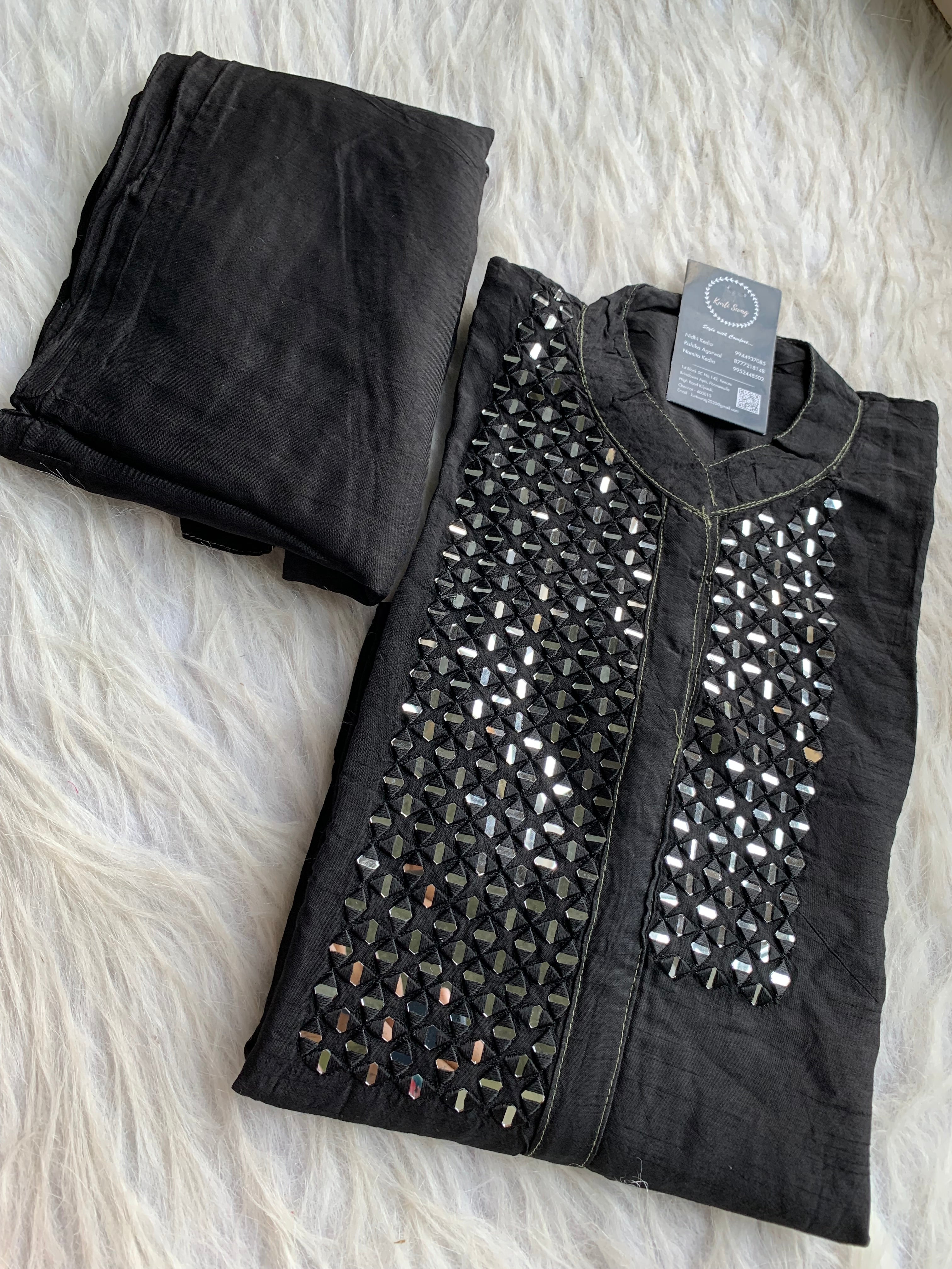 “SHEESHA” Mirror Work Dola Silk Kurta & Pant Set 🖤 | KurtiSwag