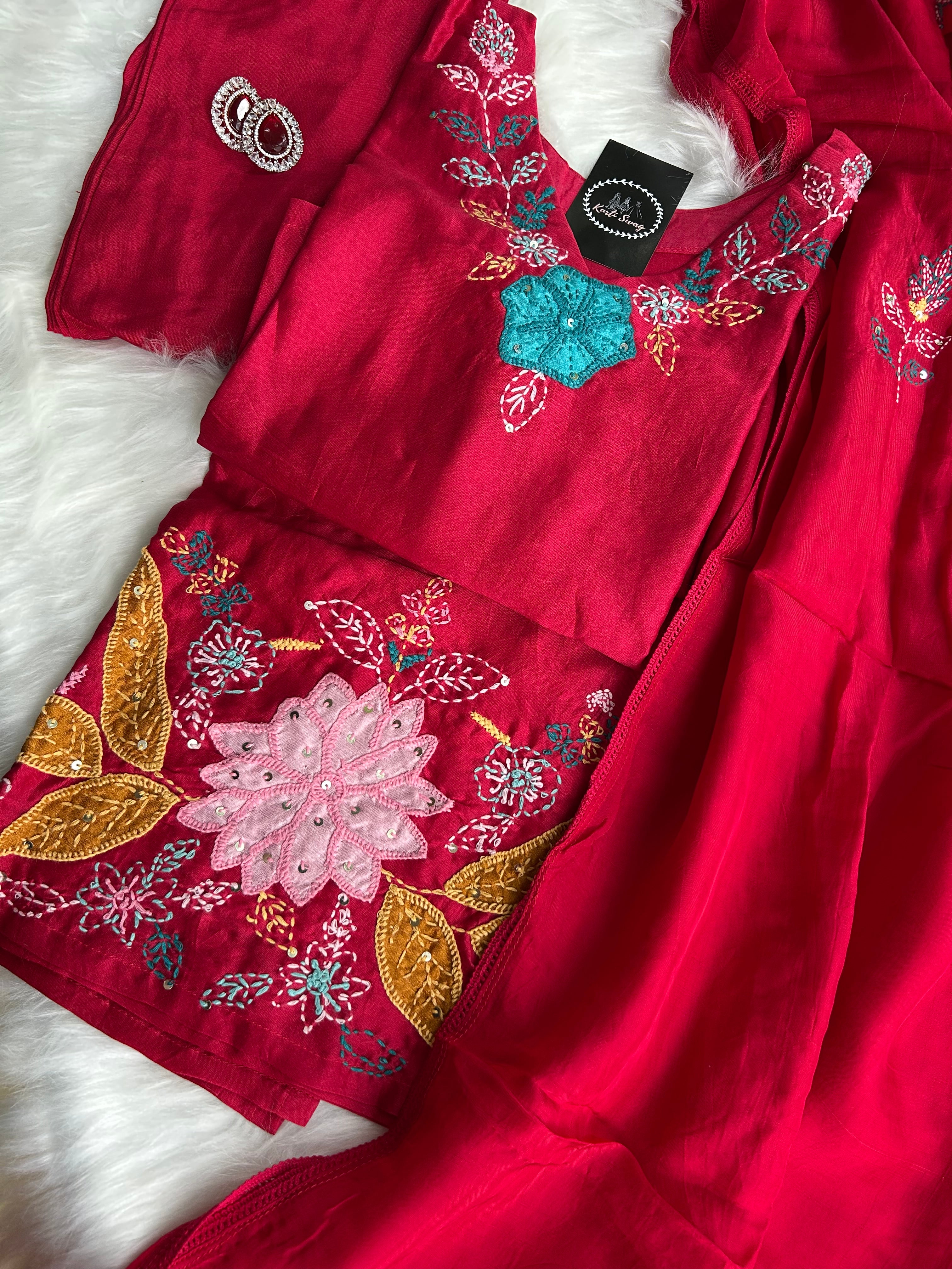 “RUHANI BLOSSOM” Pure Chanderi Suit Set In Red ❤️ | KurtiSwag