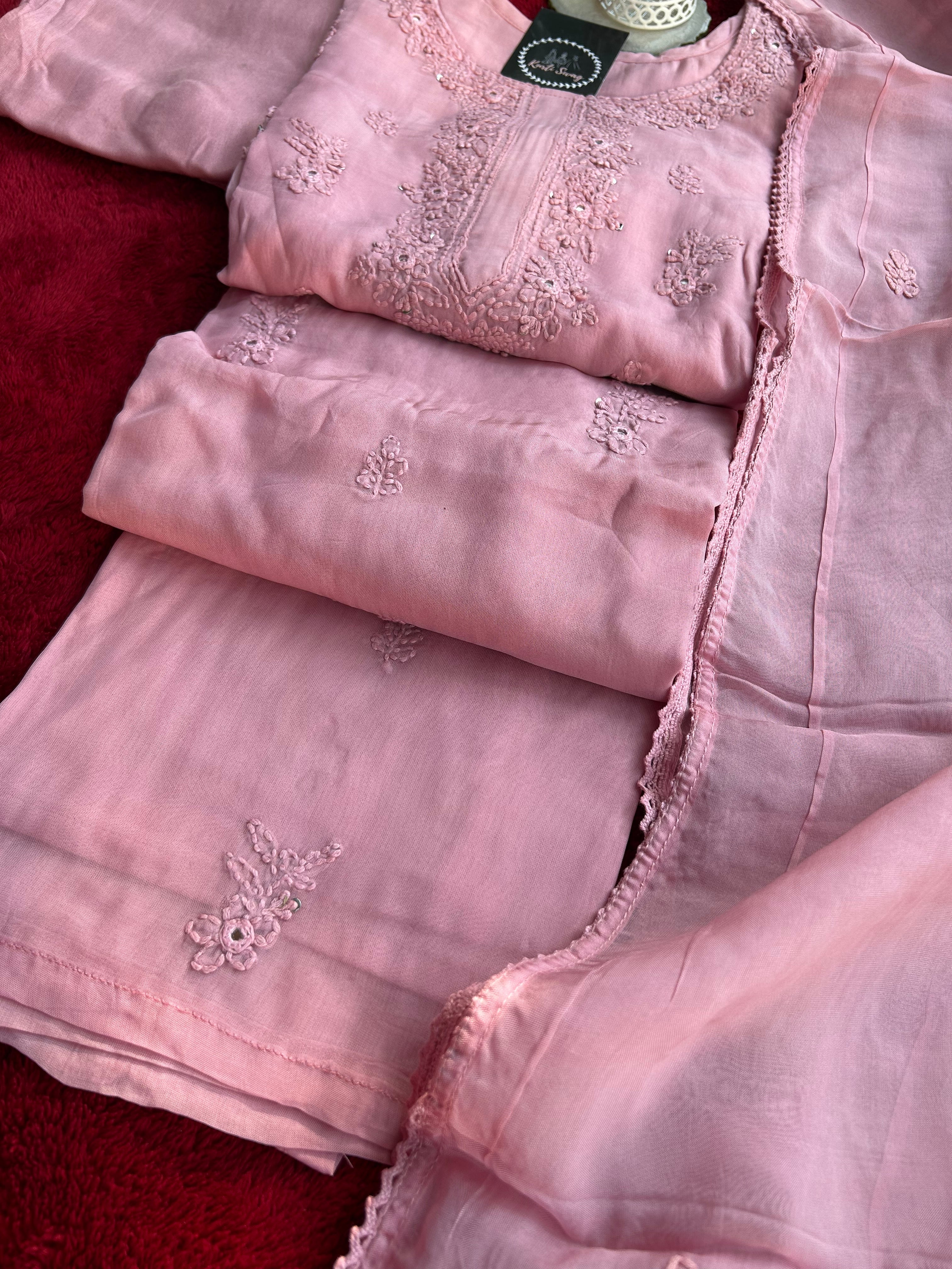 “BLUSH MINT” Soft Organza Chikankari Suit Set ✨💕 | KurtiSwag